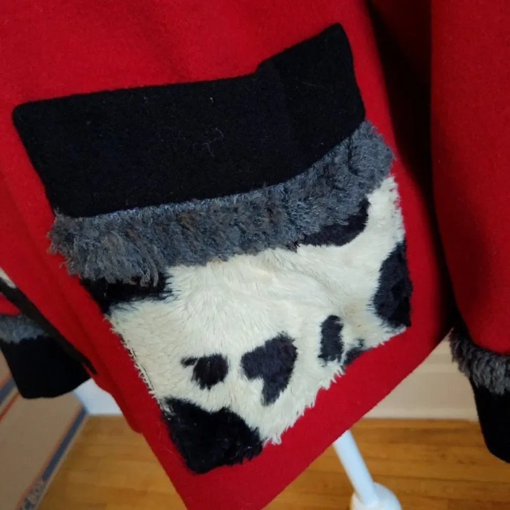 Vintage 90s Mailk Wool Jacket Cow Print Blazer Art to Wear Cottagecore Small